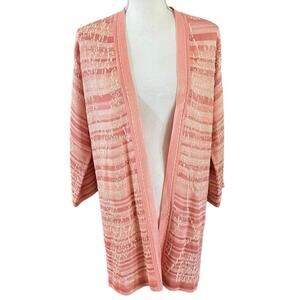 Chicos Size 0 US S Embroidered Striped Jacquard Cardigan Sweater Peach